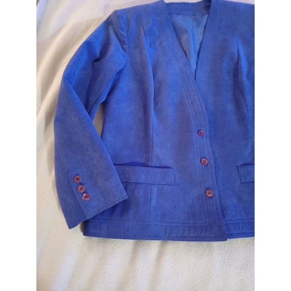 Royal Blue Vintage Womens Faux Suede Deep VNeck 3 button jacket 2 Pocket… - Picture 4 of 8